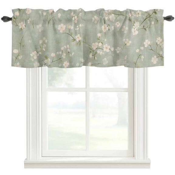 Spring Flower Valances for Windows Vintage Watercolor Pink Floral Plant Leaf Green Linen Rod Pocket Curtain Valance Window Treatment Short Curtains for Kitchen Living Room, 54"x18"