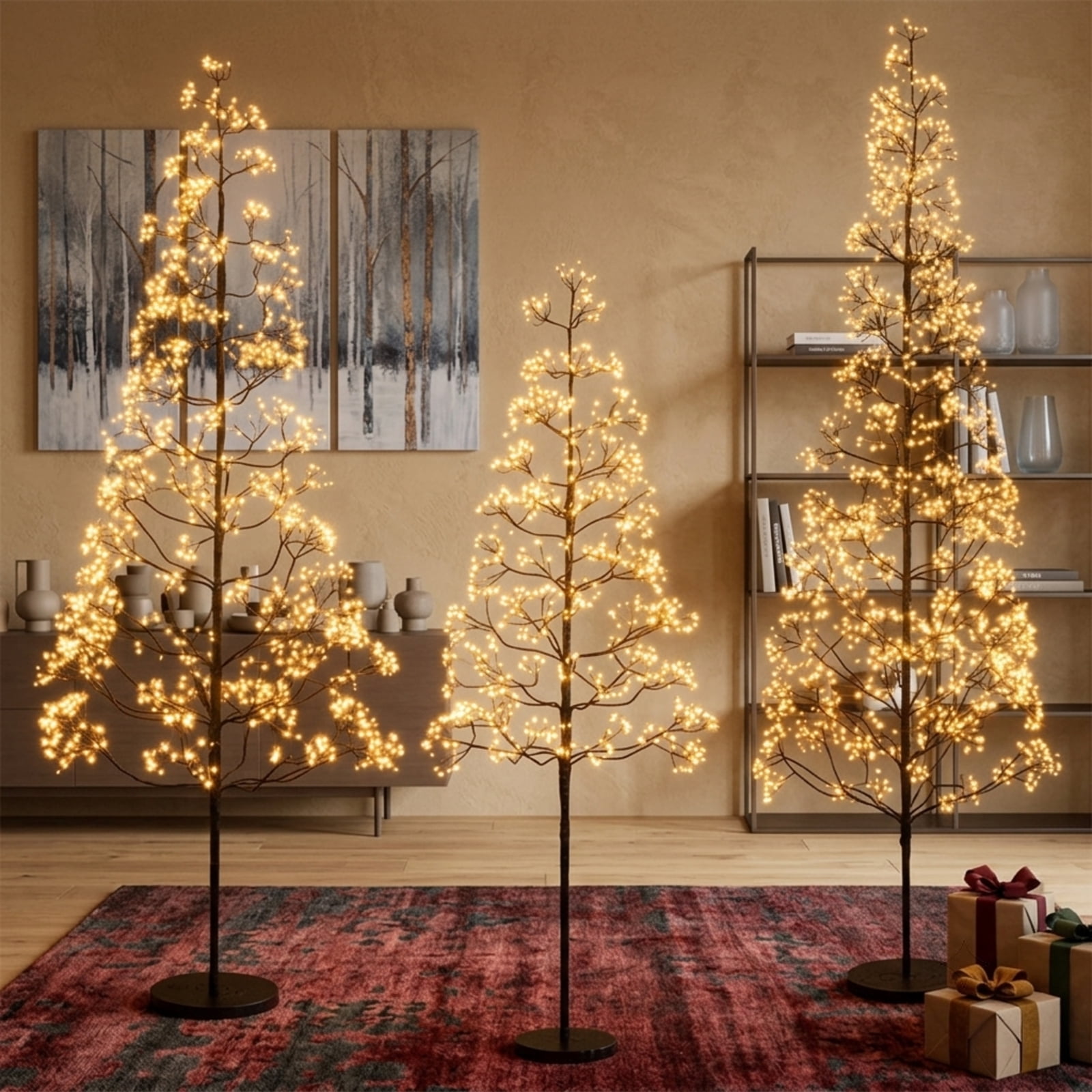 RUIE 5 ft Lighted Alpine Christmas Tree, Pre-Lit Slim Black Cedar Tree with 1000 LED Lights and Weighted Base for Entryway