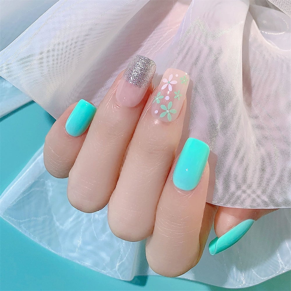 Long Round Head Fake Nails Mint Green Gold Line Wave Stitching Wear Armor |  eBay