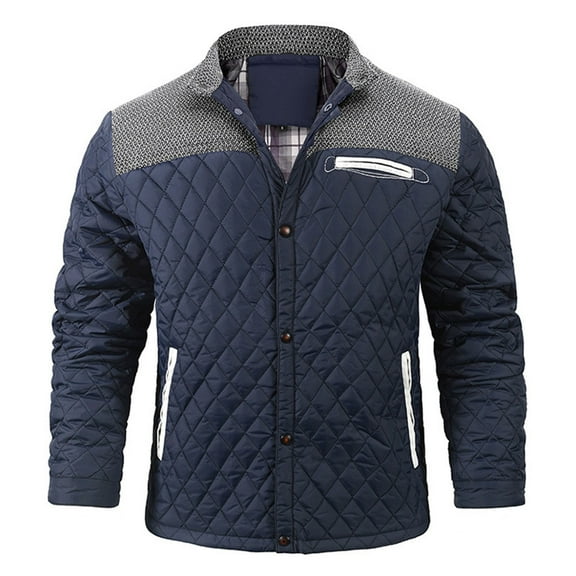 JUUYY Men's Casual Diamond Quilted Jacket Lightweight Packable Down Jacket Fall Winter Retro Coat Blue XL
