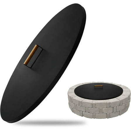 Firepit Snuffer Lid - Carbon Steel 31 Inch Fire Pit Lid with Powder Coating & Ergonomic Wooden Handle - Fit for Fire Pit Size up to 29 Inch - Reliable Use as Garden Decor Fire Pit Accessories