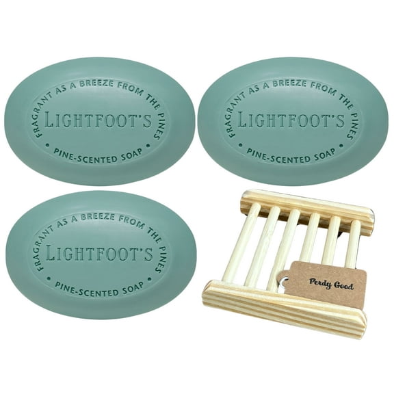 Perdy Good Lightfoot's Natural Pine Scented Soap for Men, 3 Bars with Bamboo Soap Tray