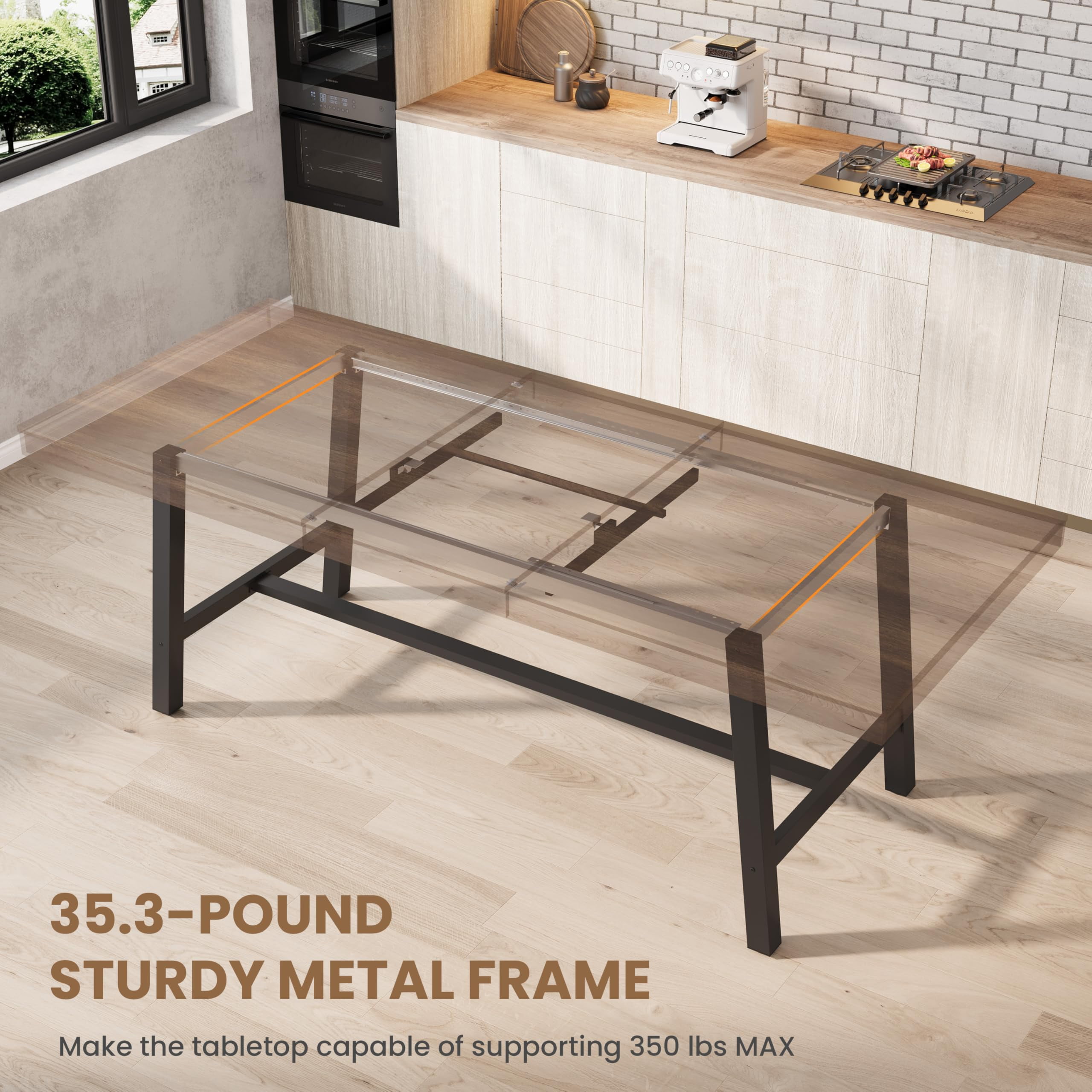 63"-83" Extendable Industrial Dining Table - Seats 6-8 - Expandable Rectangular Kitchen Table with Metal Frame for Parties-Brown
