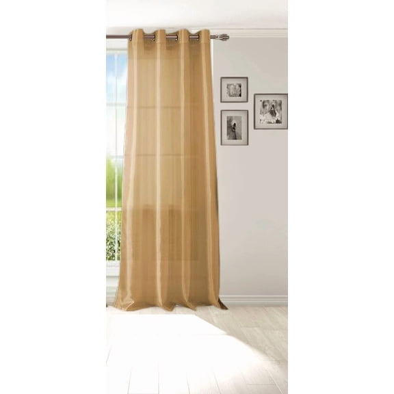 Gorgeous Home Linen 1 Panel Myra Gold Semi-Sheer Faux Silk Antique Grommets Window Curtain 108in Extra Long