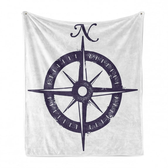 Compass Soft Flannel Fleece Throw Blanket, Sailing Compass with a Giant on with a Windrose Dark Purple Tones, Cozy Plush for Indoor and Outdoor Use, 60" x 80", Dark Purple White, by Ambesonne