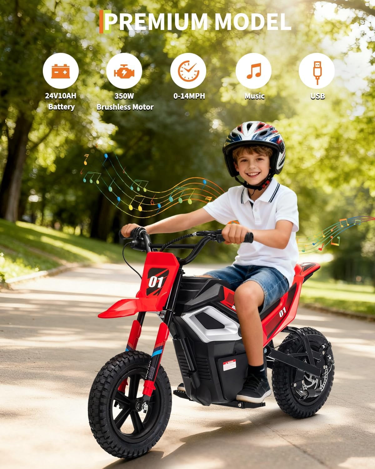 Rugerasy 24V Electric Dirt Bike,Ride on Motorcycle with Rear Wheel Suspension,12 Miles Range,Twist Grip Throttle,Rubber Tire,Birthday & Xmas Gifts,Red