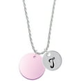 thumbnail image 1 of Delight Jewelry Acrylic 1" Disc Light Purple Imitation Pearl Silvertone Script Initial Disc - T - Charm Necklace, 20"+3", 1 of 4