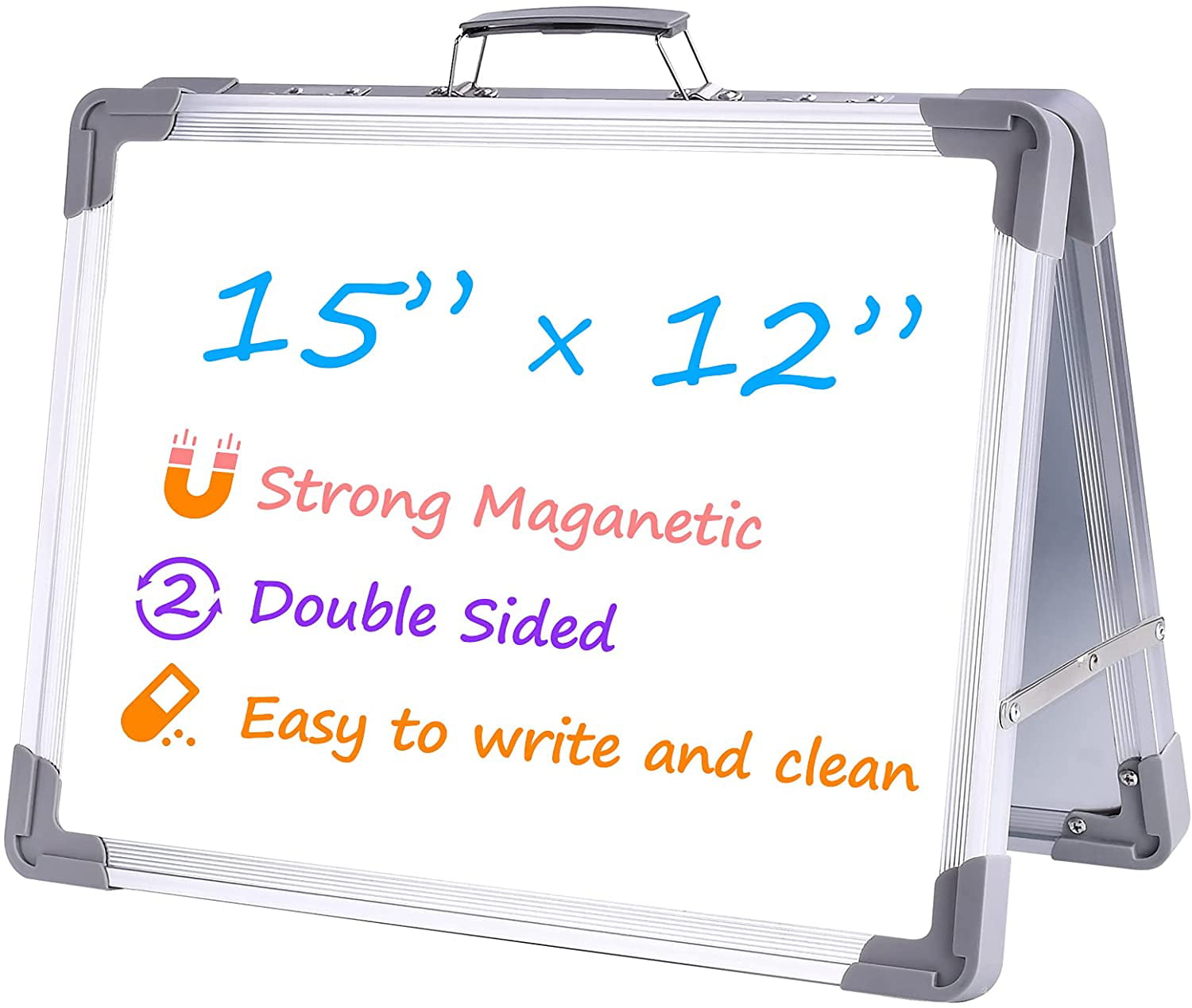 Perfect for Home 12x15 Desktop Dry Erase White Board Magnetic Double Sided Foldable Whiteboard Easel with Handle for Easy to Carry School Three Pens Included Office 