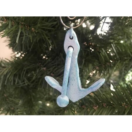 Themed Christmas Trees Ideas Dark Blue Whitewashed Cast Iron Anchor Christmas Ornament 4