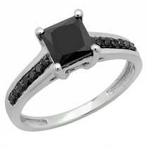 Dazzlingrock Collection 1.60 Carat (ctw) 14K Princess & Round Black Diamond Ladies Bridal Engagement Ring, White Gold, Size 4
