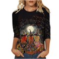 thumbnail image 2 of Mifsaly Halloween Tops for Women 2026 Spooky Witch Print 3/4 Sleeve T-Shirt Casual Fall Novelty Graphic Tees Blouses for Holiday Party Black,L, 2 of 5