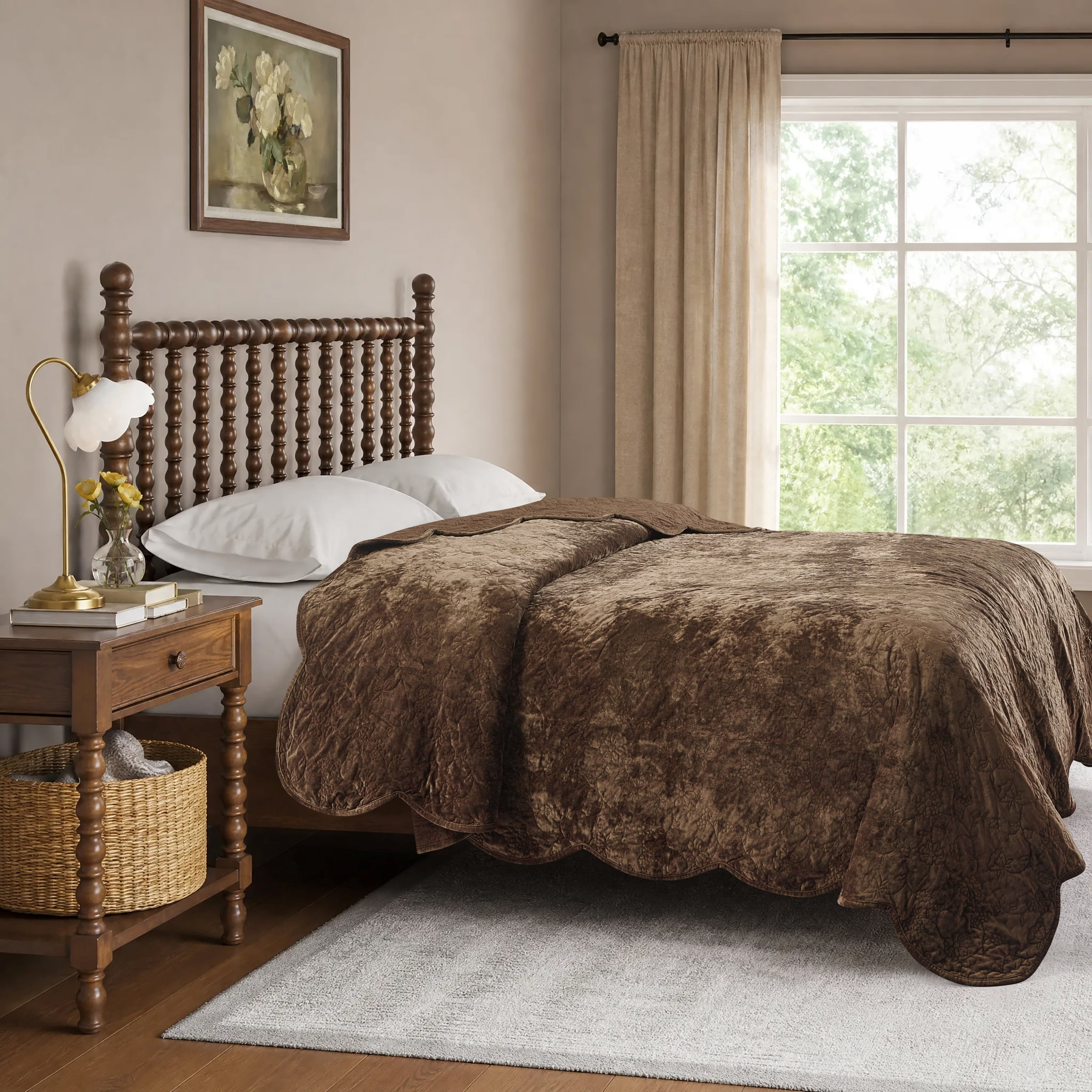 The Pioneer Woman Eloise Floral Velvet Quilt, King, Rich Brown