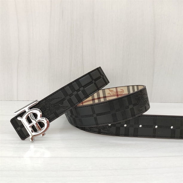Cinturón clásico para hombre y mujer, de doble cara, con relieve de vaca de dos capas, hebilla lisa TB, cinturón informal a juego