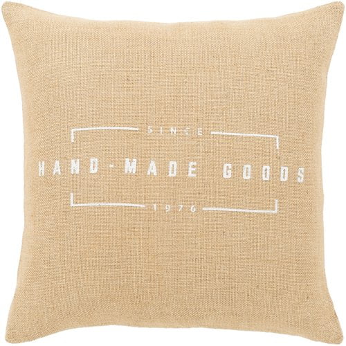 Surya CIR-5-1818 Beige Circa 18"W Square Typography Jute Accent Pillow Cover 