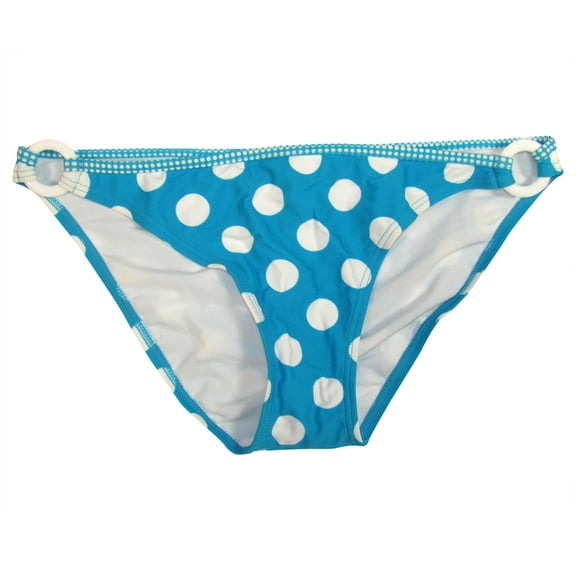 Hula Honey Women's Hooped Hip Detail with White Polka Dots Classic Blue Bikini Swim Bottom