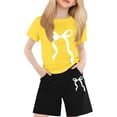 thumbnail image 2 of LRen Girls Outfits 5t Bow Short Sleeve Tops and Shorts Set Crew Neck Comfy Girls' Two Piece Summer Set Back To School Clothes, 2 of 4