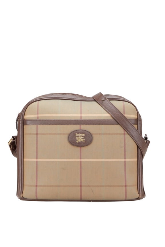 Pre-Owned Burberry Check One-Shoulder Bag Khaki Brown Canvas Leather Women's BURBERRY