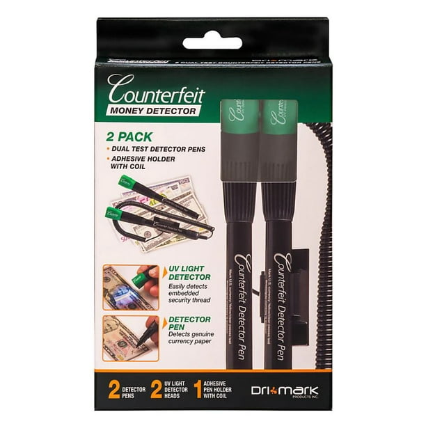 DriMark DualTest Counterfeit Detection Pens With UV LED Light, Black