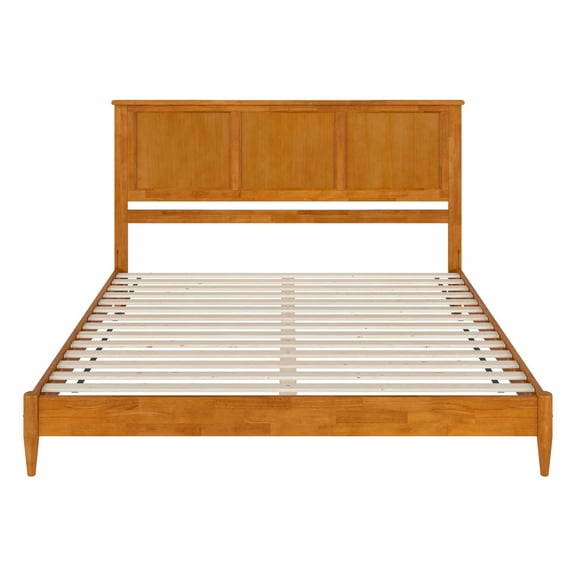 King Size Platform Bed - Solid Wood Low Profile Bed Frame with USB Ports, Modern Bedroom Furniture