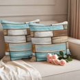thumbnail image 2 of Vintage Wood Grain Pillow Covers 2 Pack Blue Brown White Board Farmhouse Pillowcase Waterproof Outdoor Throw Pillow Cover for Patio Garden Square Cushion 24”x24”, 2 of 9