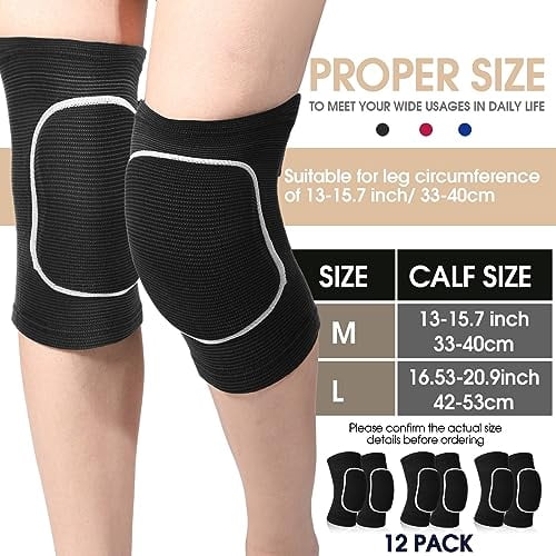 GOLRISEN 12 Pairs Volleyball Knee Pads for Dancers Soft Breathable Knee Braces for Men Women Football Soccer Yoga Skating Wrestling Running Cycling(Medium,Black, White)