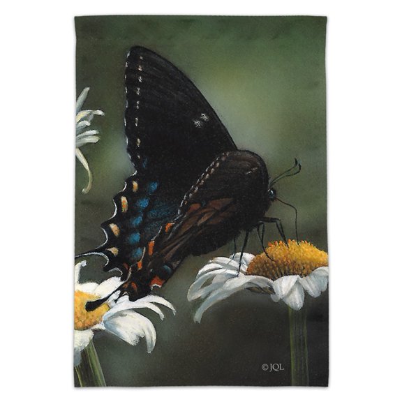 Black Swallowtail Butterfly and Daisies Garden Yard Flag