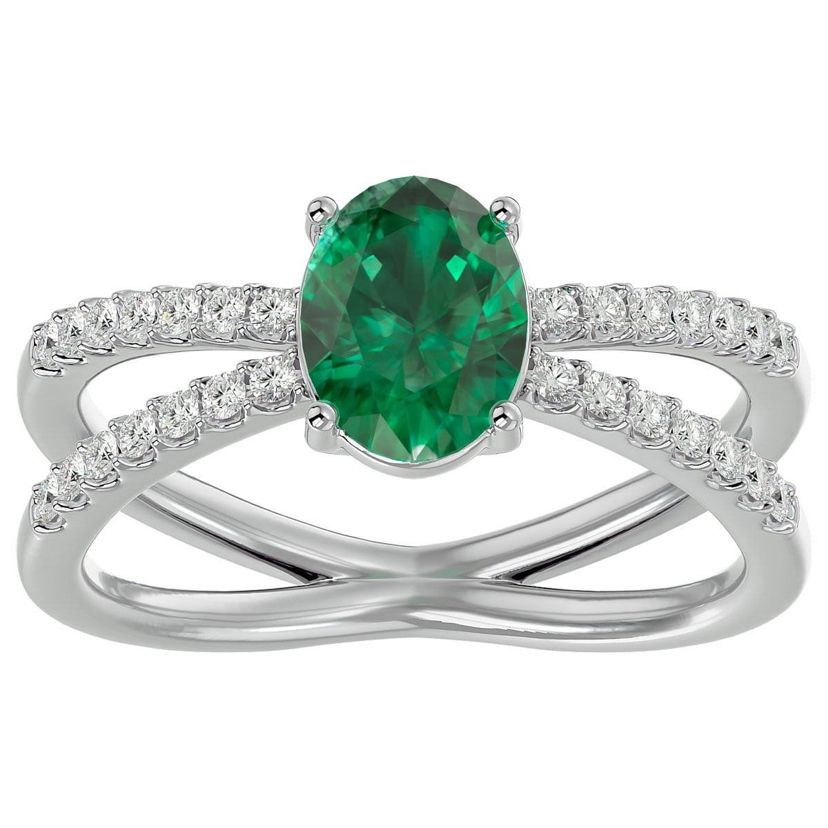 SuperJeweler 1 1/2 Carat Oval Shape Created Emerald and Halo Diamond