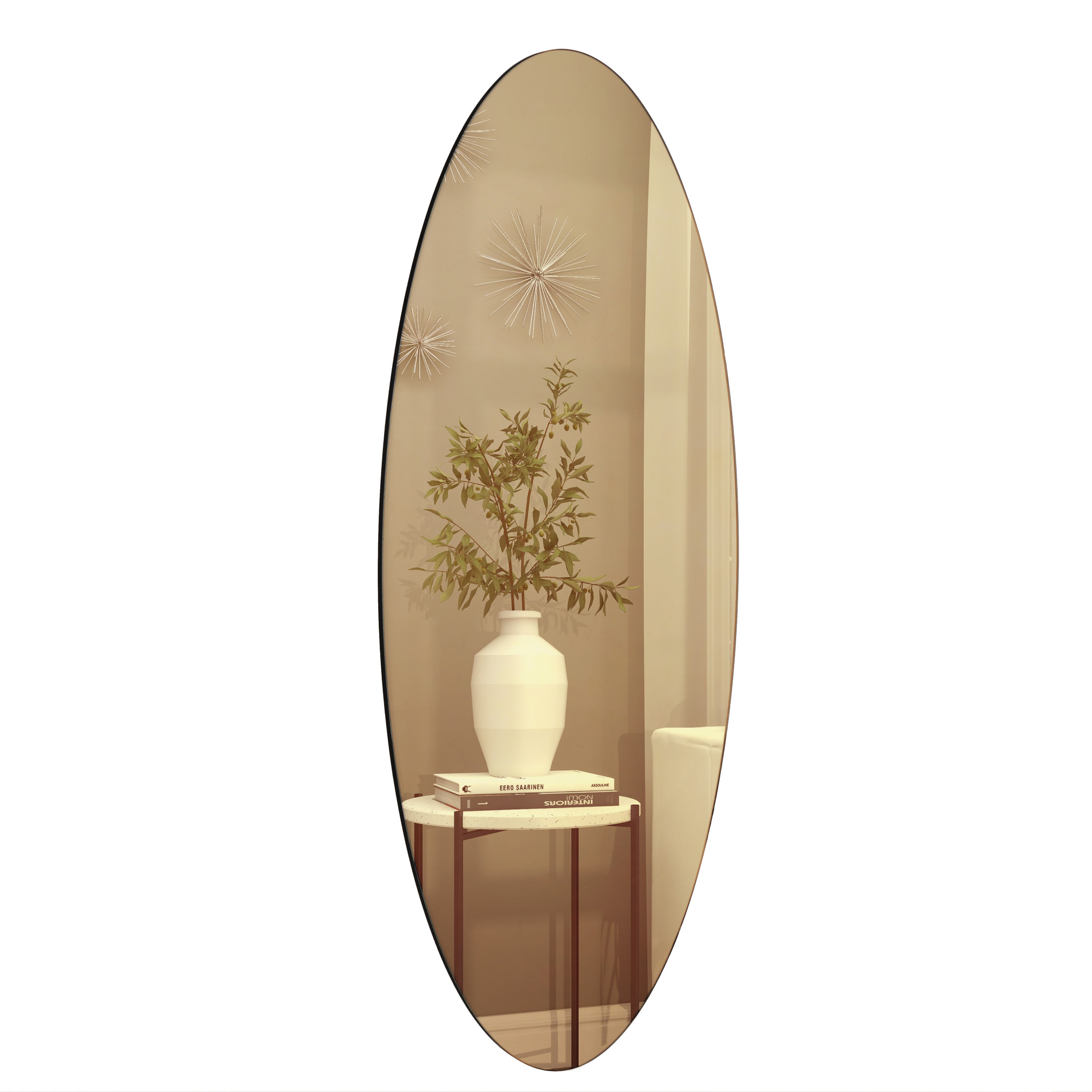 DecMode 20" x 47" Beige Oval Wall Mirror