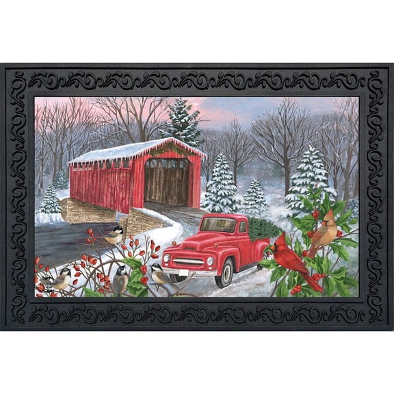Briarwood Lane Winter Christmas Doormat 30x18 Indoor Outdoor Winter Covered Bridge Seasonal For Christmas Doormat