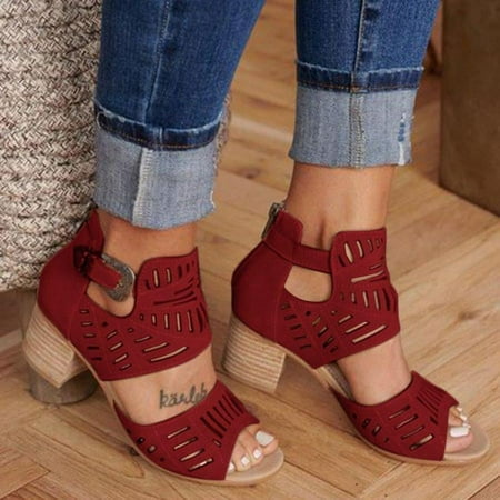 

Women s Heeled Sandals Retro Roman Out Chunky Heels Fish Mouth Buckle Strap Large Size Block Heel Low Heel Dress Shoes