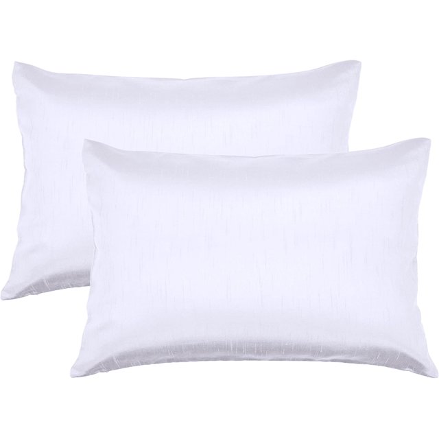 Aiking Home 12x18 Inches Faux Silk Rectangular Throw Pillow Cover, Zipper Closure, White (Set of 2)