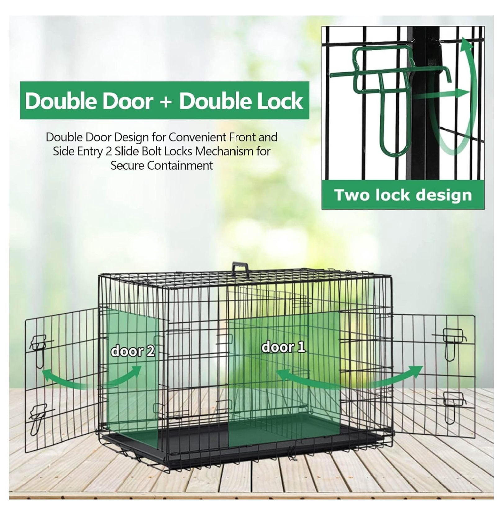 24'' Foldable Metal Wire Dog Crate Double Door, Folding Portable Dog Cage Double Lock, Collapsible Small Dog Crate w/Leak-Proof Pan/Divider/Handle, Puppy Crate Dog Kennel for Small Dogs Indoor