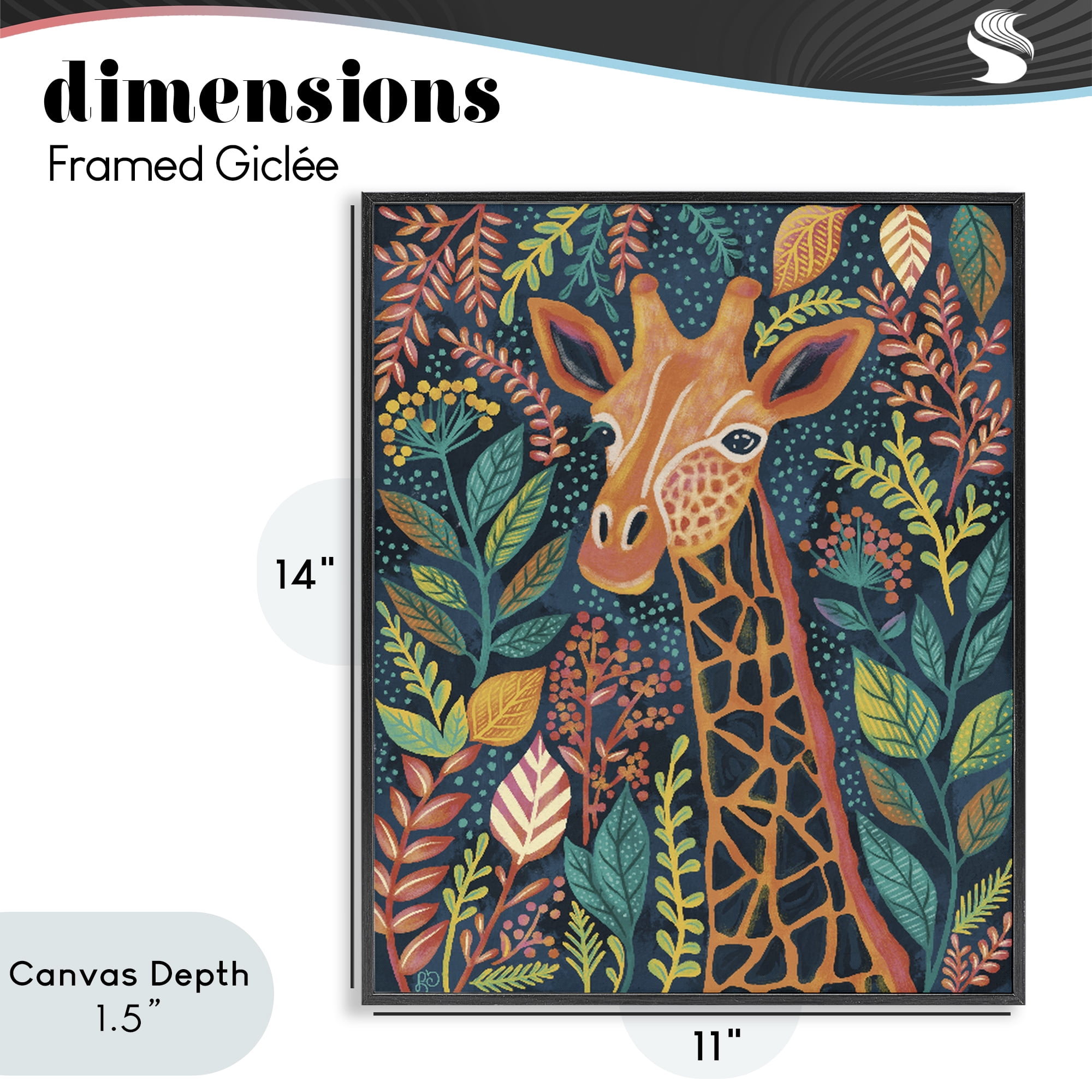 Stupell Industries Exotic Leaf Pattern Giraffe Black Framed Giclee Art, design by Lisa R Dumm