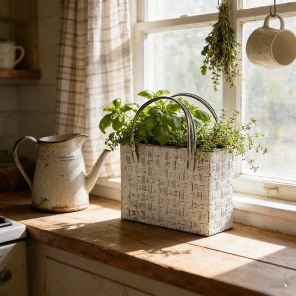 SOFE Square Galvanized Metal Bucket, Rustic Farmhouse Planter with Handles, Rustic Flower Pot Cover for Entryway, Porch, Fireplace Mantel Display