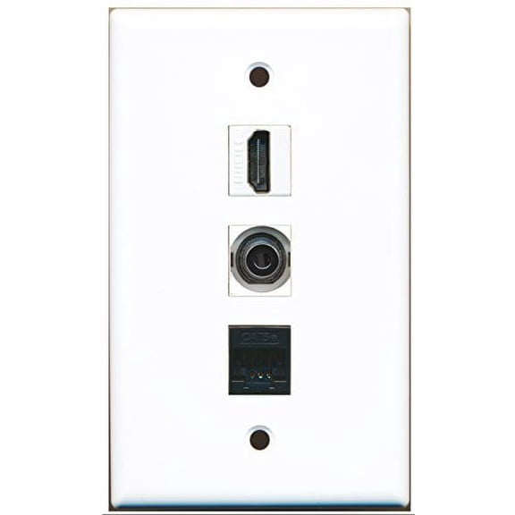 RiteAV - 1 Port HDMI and 1 Port 3.5mm and 1 Port Cat5e Ethernet Black Wall Plate