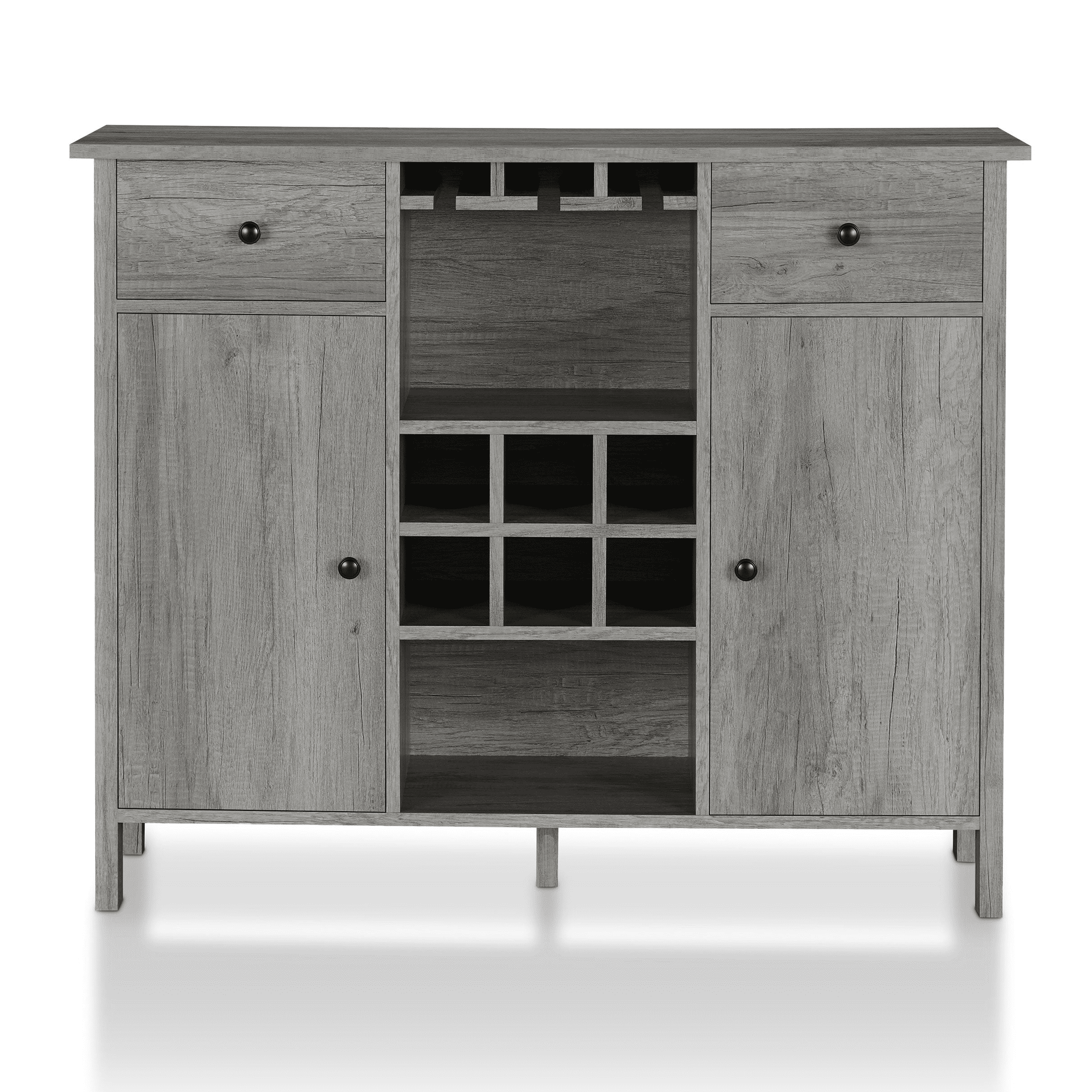 Furniture of America Levy Wood Wine Storage Buffet Table, Vintage Gray Oak