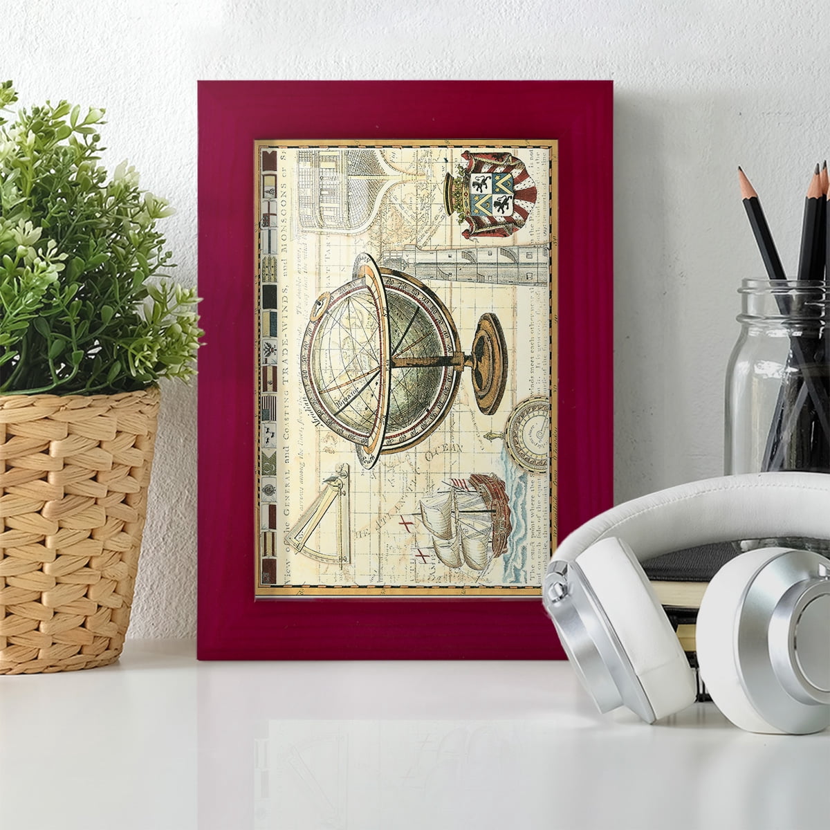 Nautical Map II -Framed Print w/glass-Cherry Red