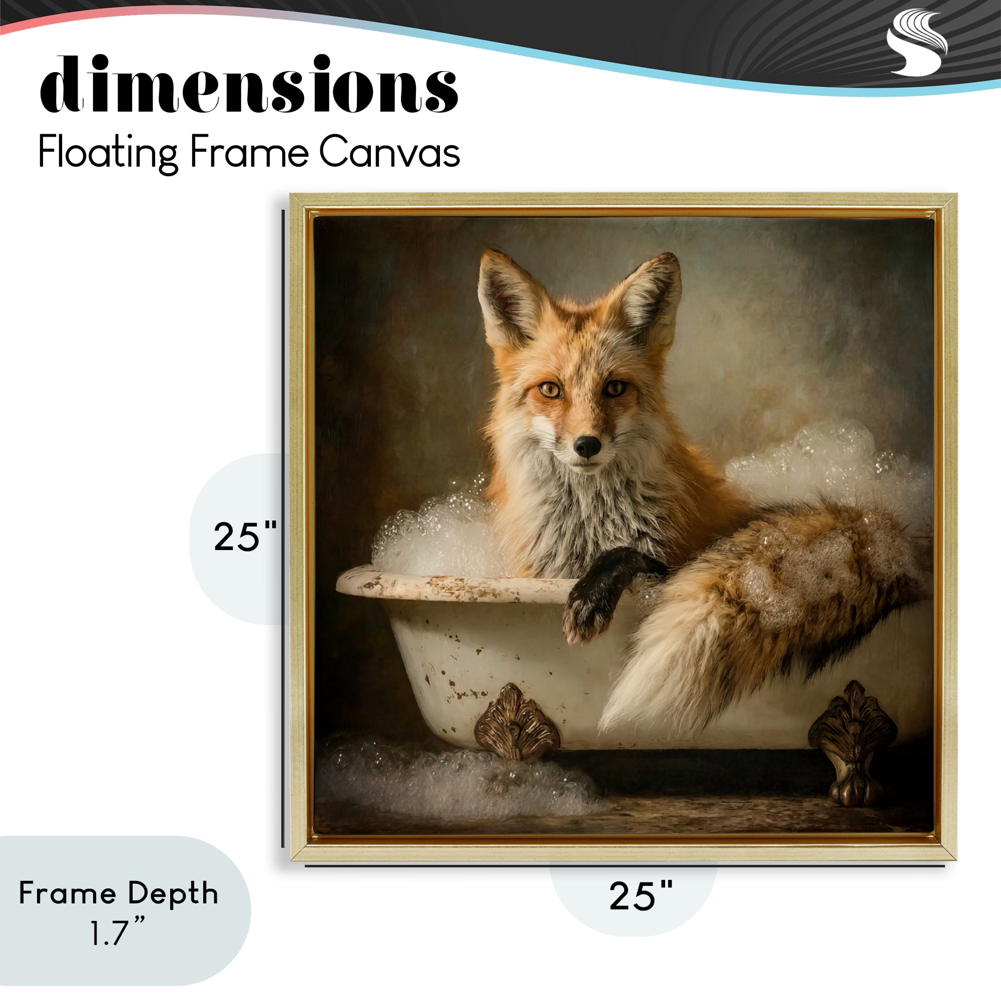 Stupell Industries Red Fox Bubble Bath Gold Framed Floater Canvas Wall Art, design by Tina LeCour