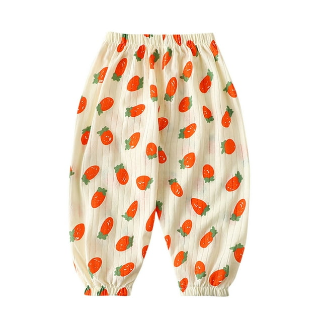 Odeerbi 1-6 Años Niños Niñas Pantalones de Algodón Impresión de Zanahoria Entrenamiento Deportes Jogger Pantalones de Verano Respirables Joggers Sueltos