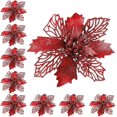 thumbnail image 1 of Flores decorativas para árbol de Navidad, paquete de 9 arbustos de flor de pascua artificiales rojos, regalo, 1 of 5