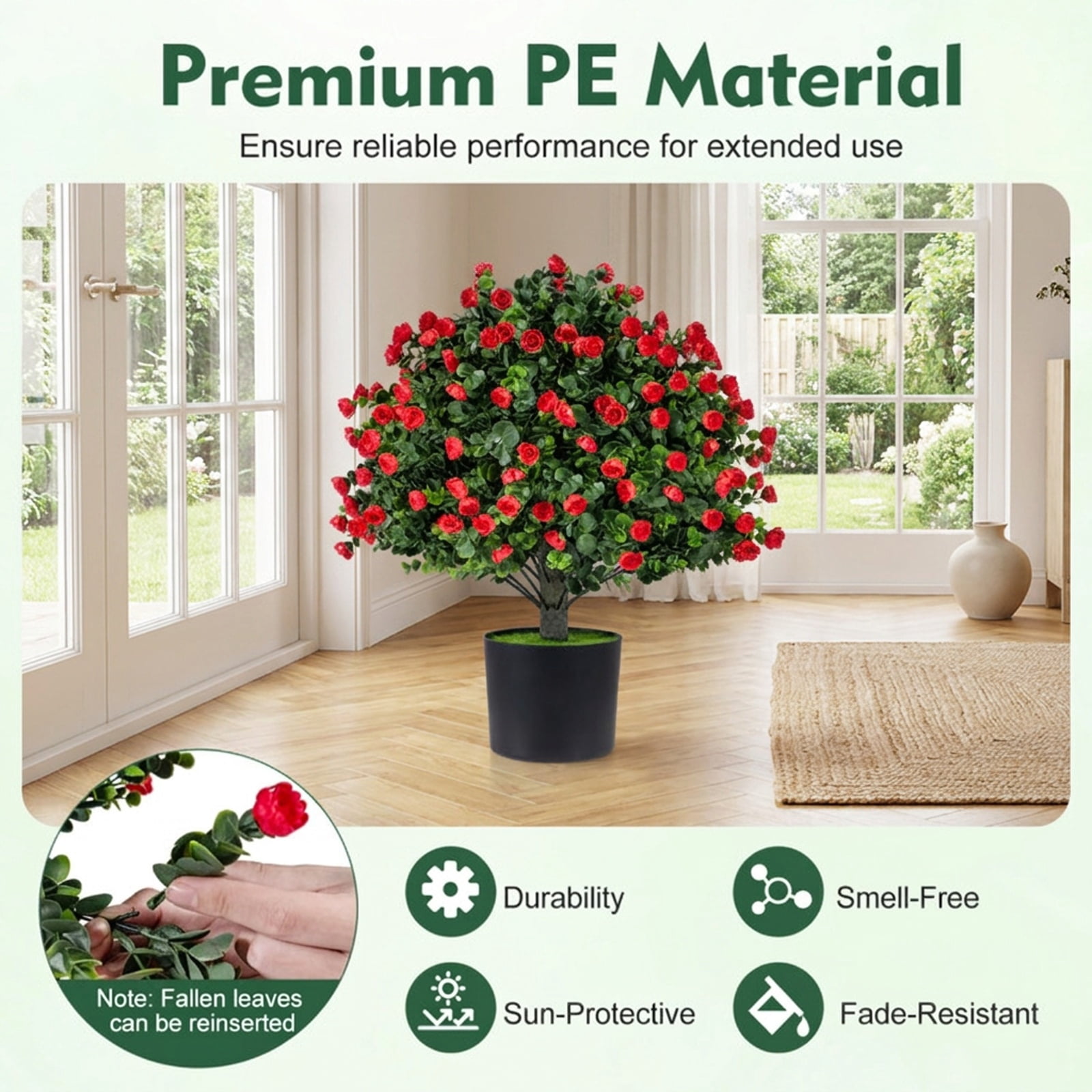 Vebreda Artificial Plant Decor, 2 Pack Artificial Rose Topiary Ball Trees with PP Cement-Filled Flowerpot for Home, Realistic Floral Ball Design