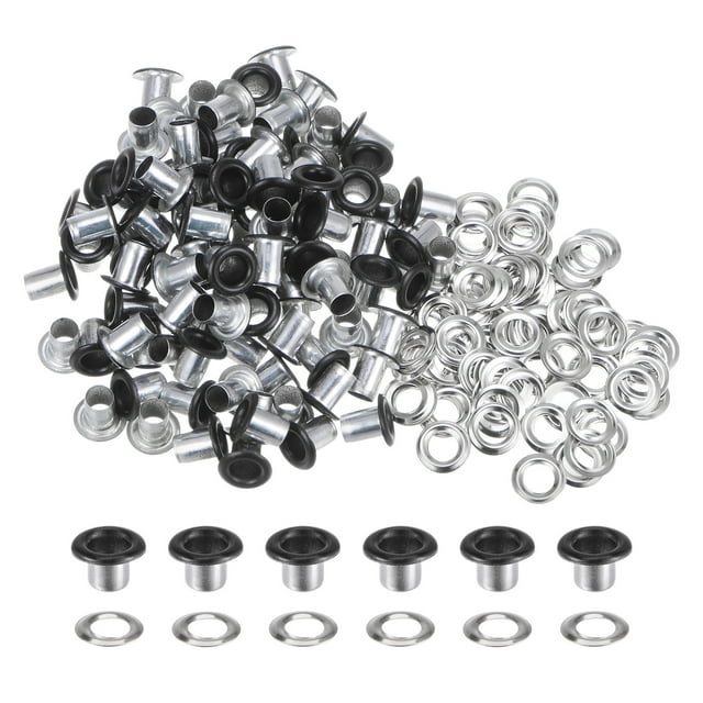 Unique Bargains 100 Pcs Œillets 1/6 Pouce (4mm) Trou d'Identification Métal Auto-Adhésif avec Rondelles pour Cuir Noir Mat