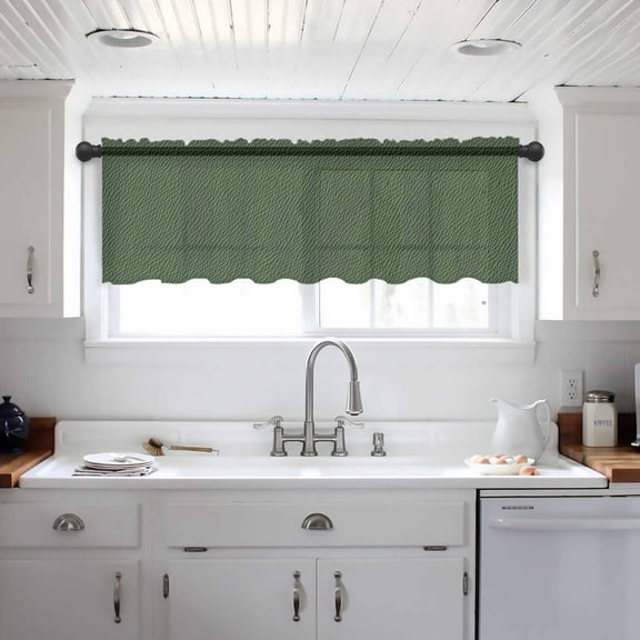 Solid Dark Green Valance Curtains for Kitchen/Living Room/Bathroom/Bedroom Window, Retro Minimalism Abstract Denim Texture Rod Pocket Small Topper Half Short Window Curtains Sheer Scarf 42"x18"