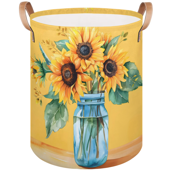 Qzaxky Yellow Sunflower Laundry Basket Organizer Foldable Tall Large Laundry Basket Collapsible Folding Laundry Basket Dirty Clothes Fabric