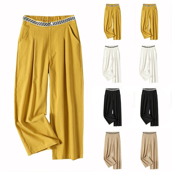 pstuiky Wide Leg Sweatpants Women, Cotton and Linen Solid Color Casual Cropped Plus Size Pants Pants Relaxed Fit Gym Pants Women Beige L