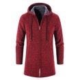 thumbnail image 2 of Yukirtiq Cárdigan con capucha para hombre, ala larga, cremallera abierta, forro polar, cárdigan de invierno, corte ajustado, 2 of 3