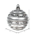 thumbnail image 2 of Vickerman 6" Silver Stripe Candy Finish Wave Ball Christmas Ornament with Glitter Accents, 2 of 2
