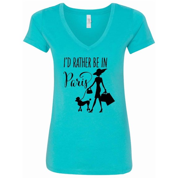 Inktastic I'd Rather Be in Paris Shopping and Travel Women's V-Neck T-Shirt
