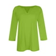 thumbnail image 5 of UoCefik Ladies Dressy Tops 3/4 Sleeve Loose Fit Casual Elbow V Neck Shirts Boho Summer Solid Three Quarter Length Sleeve Tshirts Trendy Holiday Blouses Plus Size Tunic Top Green 3XL, 5 of 5