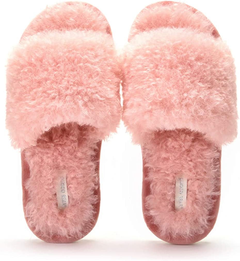 CoCopeaunt Womens Open Toe Fuzzy Fluffy House Slippers Cozy Memory Foam Plush Furry Slides